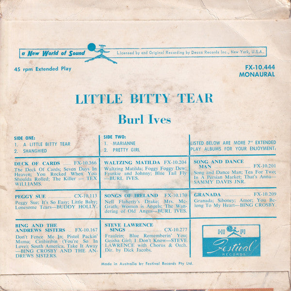 Burl Ives : A Little Bitty Tear (7", EP, Mono)