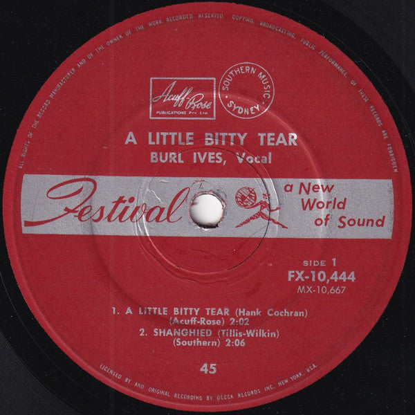 Burl Ives : A Little Bitty Tear (7", EP, Mono)