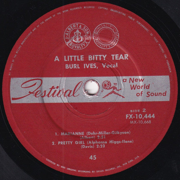 Burl Ives : A Little Bitty Tear (7", EP, Mono)
