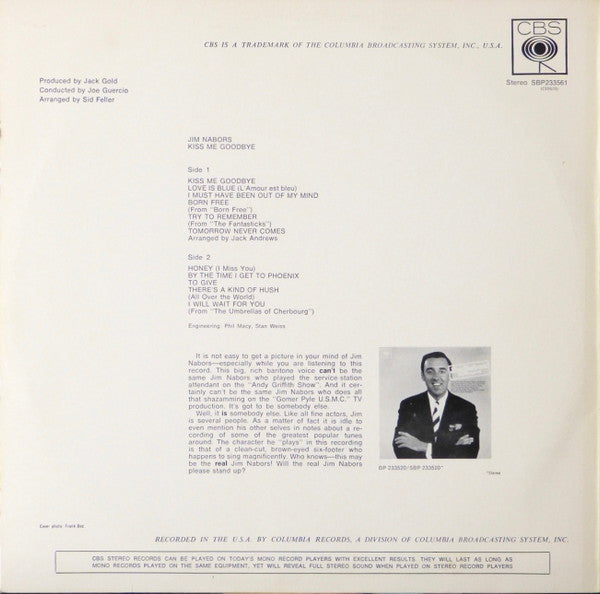Jim Nabors : Kiss Me Goodbye (LP, Album)