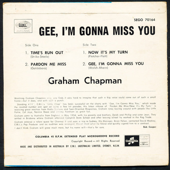 Graham Chapman* : Gee, I'm Gonna Miss You (7", EP)