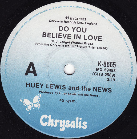 Huey Lewis And The News* : Do You Believe In Love (7", Single)