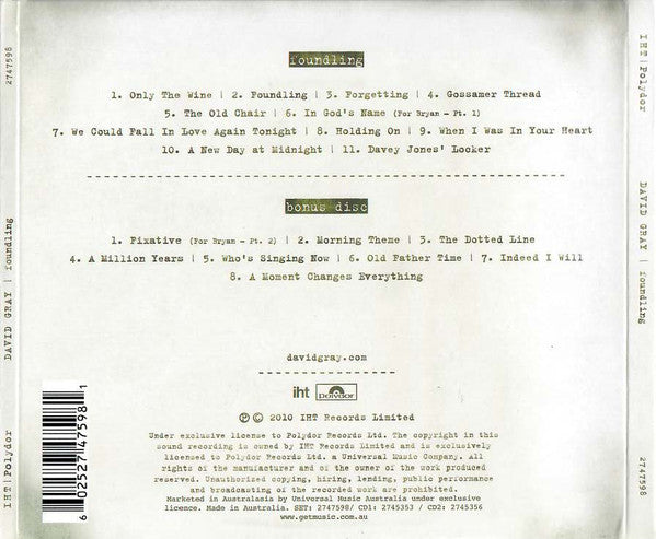 David Gray : Foundling (2xCD, Album, Dig)