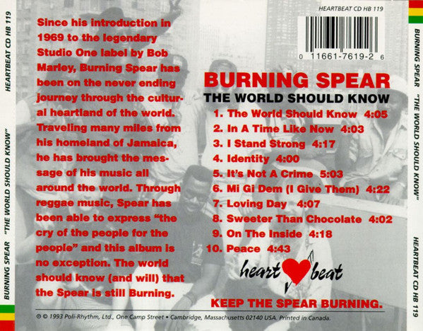 Burning Spear : The World Should Know (CD, Album)