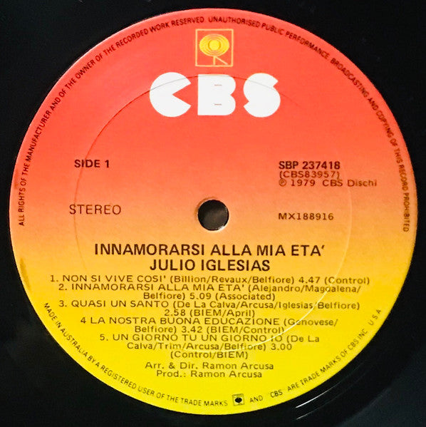 Julio Iglesias : Innamorarsi Alla Mia Età (LP, Album, Gat)