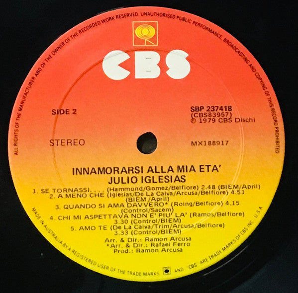 Julio Iglesias : Innamorarsi Alla Mia Età (LP, Album, Gat)