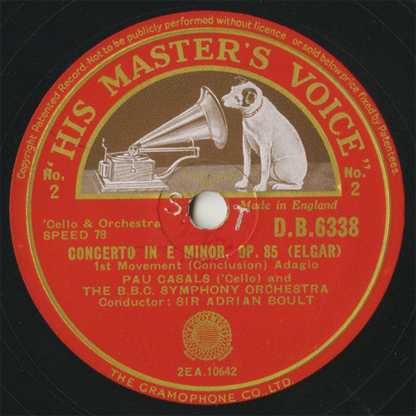 Sir Edward Elgar, Pablo Casals And BBC Symphony Orchestra, Sir Adrian Boult : Concerto In E Minor, Op.85 (4xShellac, 12", Album)