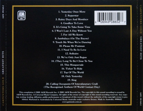 Carpenters : Carpenters Gold (Greatest Hits) (CD, Comp, RE)