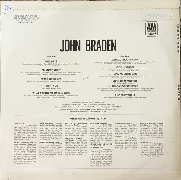 John Braden : John Braden (LP, Album, RE)