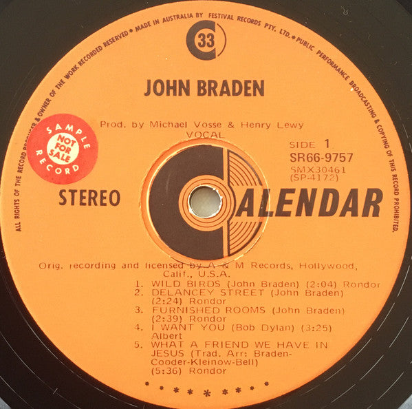 John Braden : John Braden (LP, Album, RE)