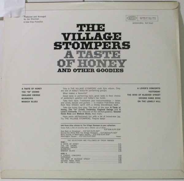 The Village Stompers : A Taste Of Honey And Other Goodies (LP, Album, Mono)
