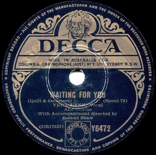 Vera Lynn With Her Own Orchestra : Waiting For You / My Love, My Life, My Happiness (Shellac, 10")