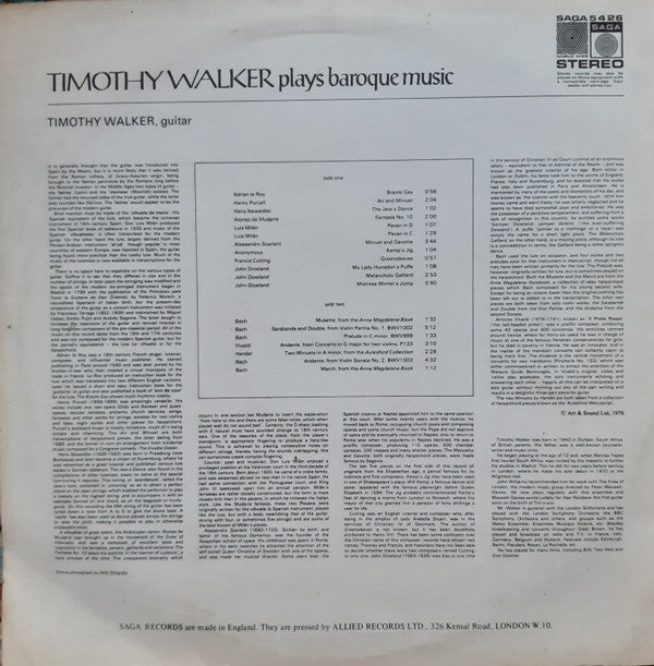 Timothy Walker : Timothy Walker Plays Baroque Music (LP, Album)
