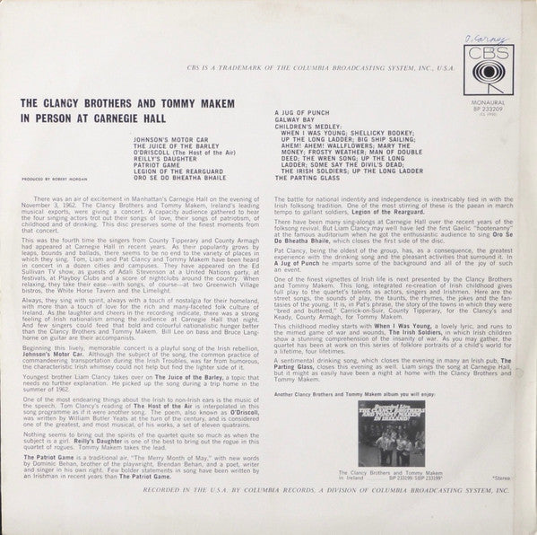 The Clancy Brothers & Tommy Makem : In Person At Carnegie Hall (LP, Album, Mono, RP)