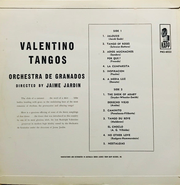 Orchestra De Granados : Valentino Tangos (LP, Album)
