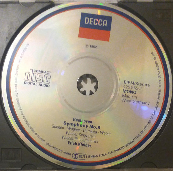 Ludwig van Beethoven - Wiener Philharmoniker ; Wiener Singverein • Hilde Güden • Sieglinde Wagner • Anton Dermota • Ludwig Weber • Erich Kleiber : Symphony No.9 in D Minor, Op.125, "Choral" (CD, Album, Mono, RE, RM)
