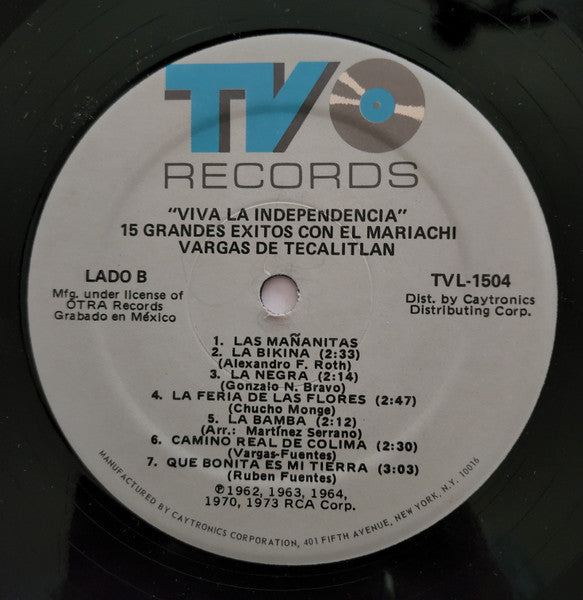 Mariachi Vargas de Tecalitlán : Viva La Independencia (15 Grandes Exitos) (LP, Comp)