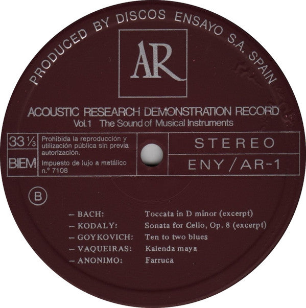 Various : Acoustic Research Demonstration Record     The Sound Of Musical Instruments (LP, Comp)