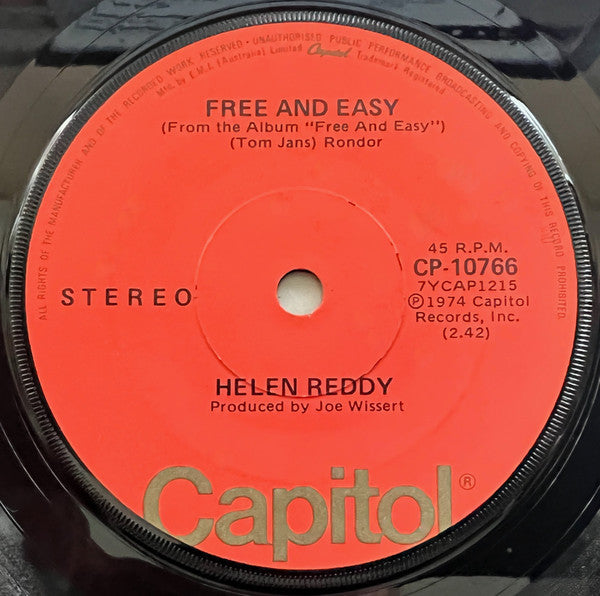 Helen Reddy : Free And Easy (7")