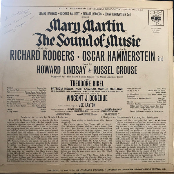 The Sound Of Music Original Broadway Cast : The Sound Of Music (Original Broadway Cast) (LP, Album, Mono, RE)