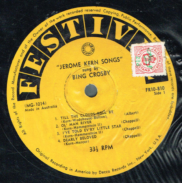 Bing Crosby : Jerome Kern Songs (10", Album, Mono)