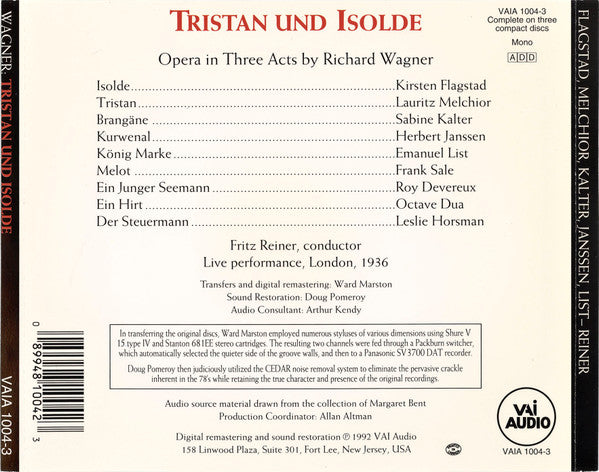 Wagner*, Kirsten Flagstad, Lauritz Melchior, Chorus Of The Royal Opera House, Covent Garden, London Philharmonic Orchestra, Fritz Reiner : Tristan Und Isolde (3xCD, RE)