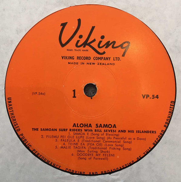 The Samoan Surf Riders With Bill Sevesi & His Islanders : Aloha Samoa (LP, Album)