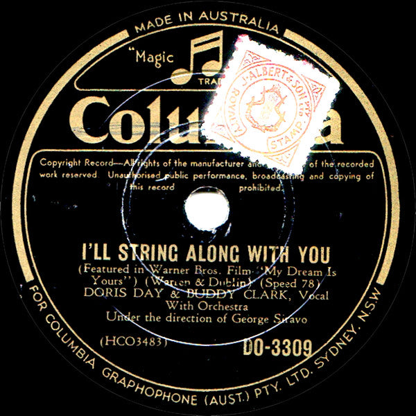 Doris Day / Doris Day & Buddy Clark (3) : My Dream Is Yours / I'll String Along With You (Shellac, 10", RP)