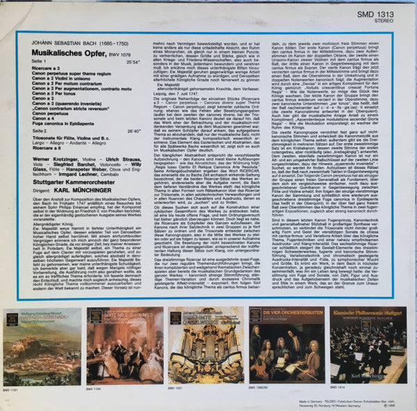 Johann Sebastian Bach, Stuttgarter Kammerorchester, Karl Münchinger : Musikalisches Opfer, BWV 1079 (LP, Album)