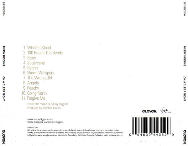 Missy Higgins : On A Clear Night (CD, Album, Dig)