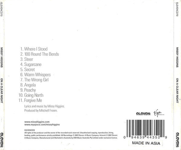 Missy Higgins : On A Clear Night (CD, Album, Dig)