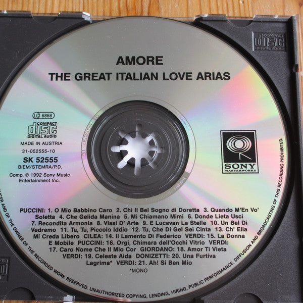 Various : Amore (The Great Italian Love Arias) (CD, Album, Comp, Mono, RE)