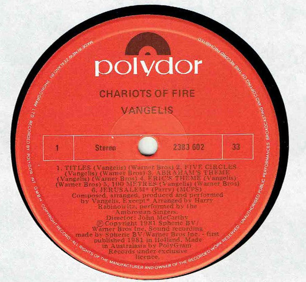 Vangelis : Chariots Of Fire (LP, Album)