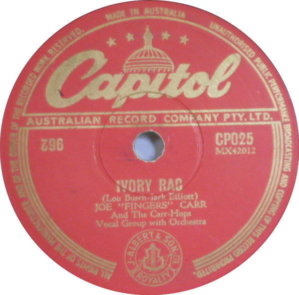 Joe "Fingers" Carr And The Carr-Hops : Ivory Rag / Sam's Song (Shellac, 10")