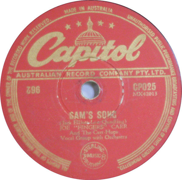 Joe "Fingers" Carr And The Carr-Hops : Ivory Rag / Sam's Song (Shellac, 10")