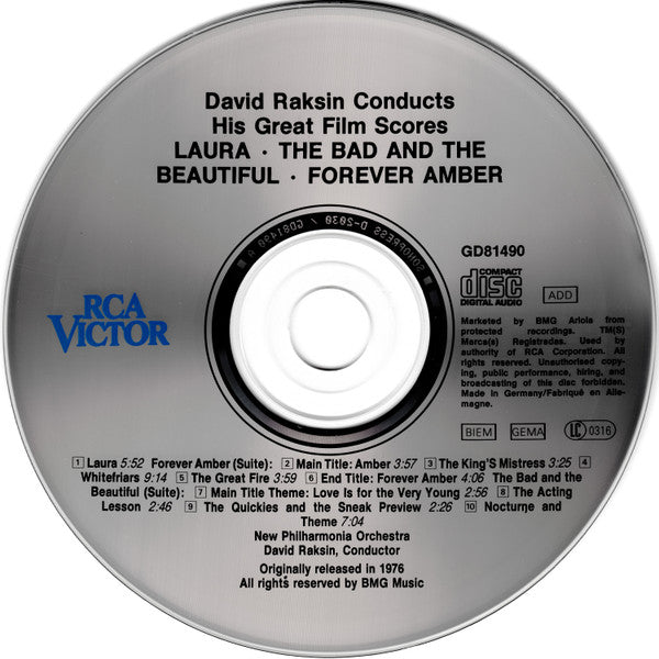 David Raksin : David Raksin Conducts His Great Film Scores Laura - Forever Amber - The Bad And The Beautiful (CD, Album, RM, Dol)
