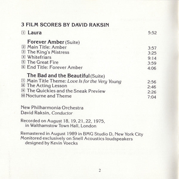 David Raksin : David Raksin Conducts His Great Film Scores Laura - Forever Amber - The Bad And The Beautiful (CD, Album, RM, Dol)