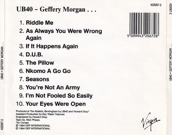 UB40 : Geffery Morgan ... (CD, Album)