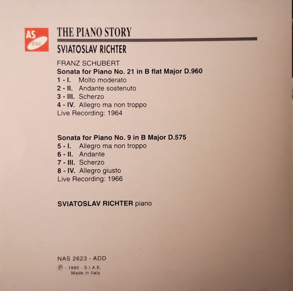 Sviatoslav Richter : The Piano Story - Franz Schubert (CD)