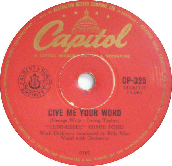 "Tennessee" Ernie Ford* : Give Me Your Word / River Of No Return (Shellac, 10")