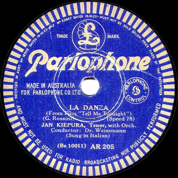 Jan Kiepura : La Danza / Tell Me To-night (Shellac, 10")