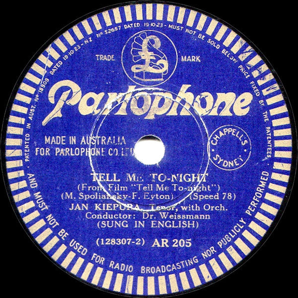 Jan Kiepura : La Danza / Tell Me To-night (Shellac, 10")