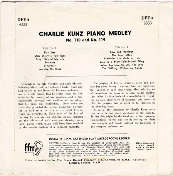 Charlie Kunz : Piano Medley Nos.118 and 119 (7", EP, Num)