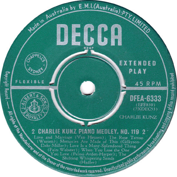 Charlie Kunz : Piano Medley Nos.118 and 119 (7", EP, Num)