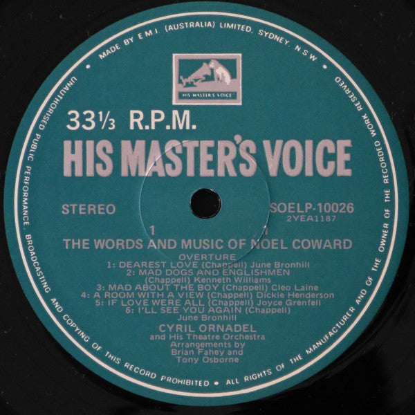 Noël Coward, Cyril Ornadel And His Orchestra, June Bronhill, Kenneth Williams, Cleo Laine, Dickie Henderson, Joyce Grenfell, The Lissa Gray Singers : The Words And Music Of Noel Coward (LP, Comp, RE)