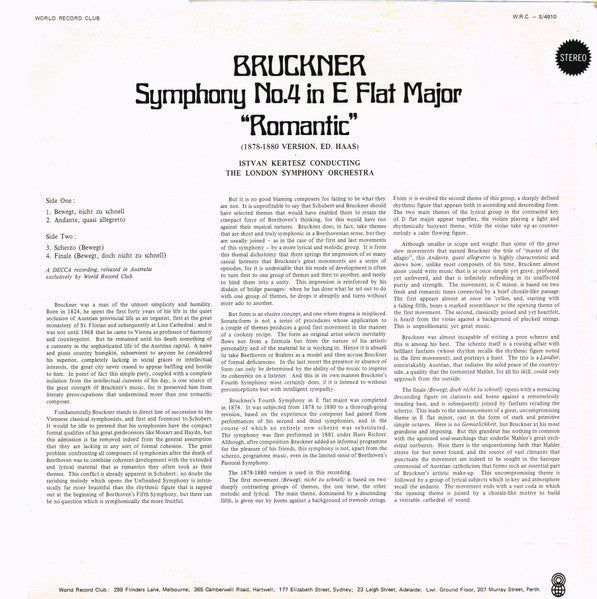 Bruckner* - Istvan Kertesz* Conducting The London Symphony Orchestra* : Symphony No.4  In E Flat Major "Romantic" (LP, Album, Club, RE)