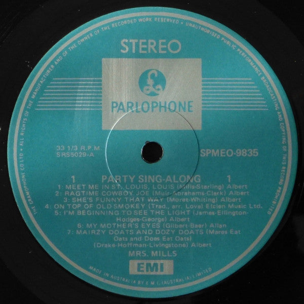 Mrs. Mills Rhythm Accompaniment Directed By Geoff Love : Party Sing Along (LP, RE)