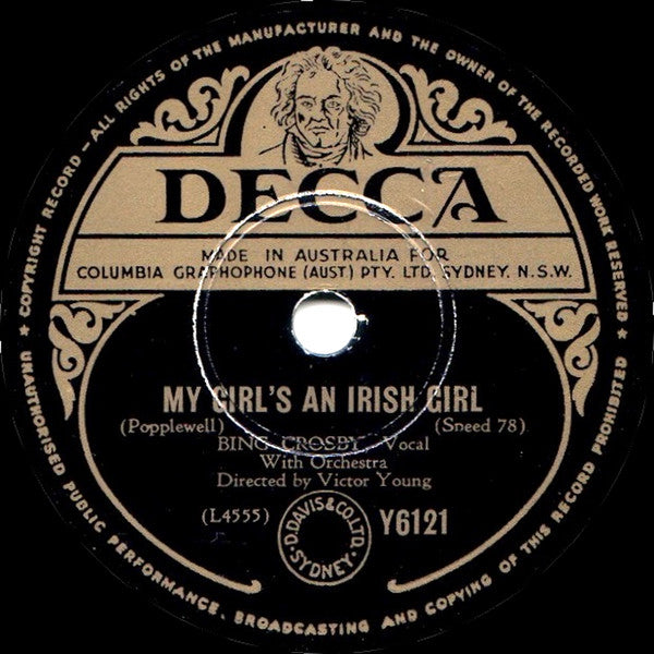 Bing Crosby : My Girl's An Irish Girl / Galway Bay  (Shellac, 10", RP)
