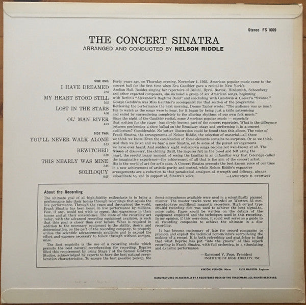 Frank Sinatra : The Concert Sinatra (LP, Album)