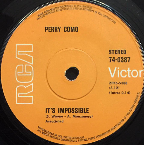 Perry Como : Long Life, Lots Of Happiness (7", Single)